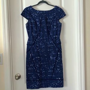 Antonio Melani navy blue batik cap sleeve sheath